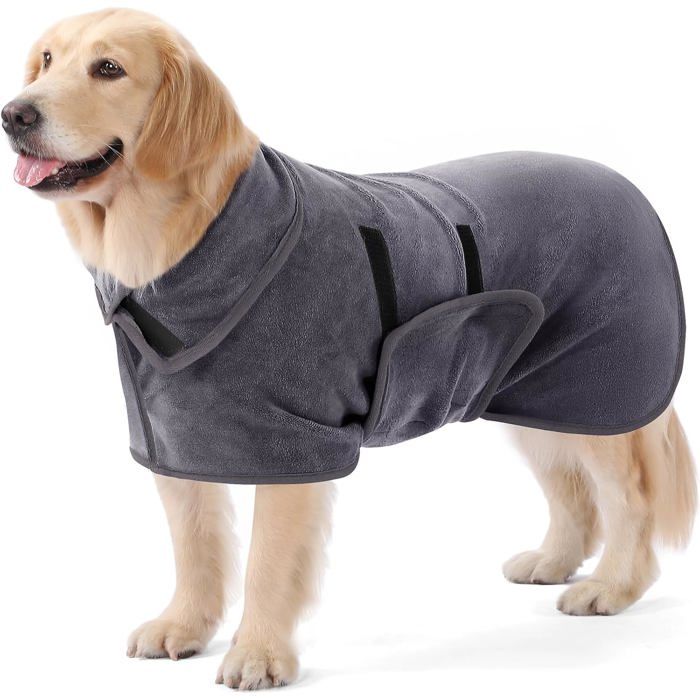 Peignoir Super Absorbante Réglable Serviette Bain Chiens pour Séchage Rapide après Bain Piscine Plage et Pluie(Gris XL)