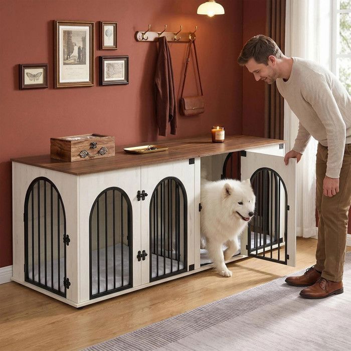Cage chien taille moyenne : fer renforcé stable anti-morsure/évasion nettoyage facile table latérale.