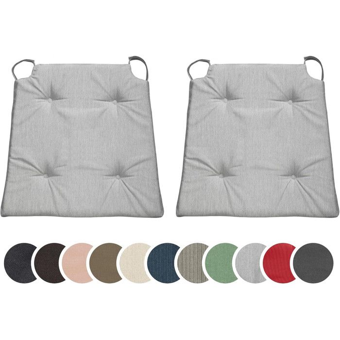 sleepling Basic10 lot de 2 coussins de chaise 42/35 x 40 x 5 cm coton mousse confort Argent intérieur/extérieur lavables 30 °C