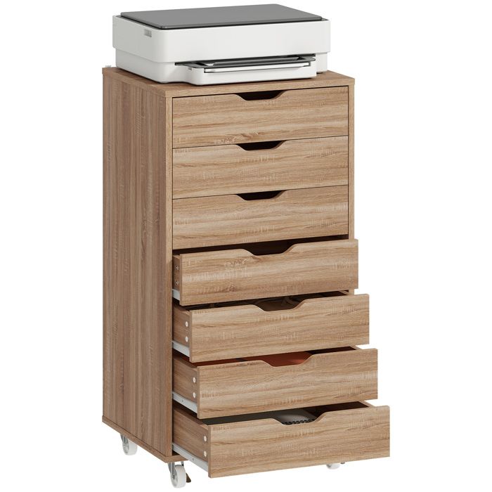 Caisson de bureau à 7 tiroirs – Avec roulettes et freins – Pour bureau et maison – 475x395x90 cm