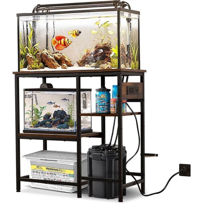 Support métallique pour aquarium avec prises électriques 20-37 gallons (75-140 litres) étagère de rangement à 3 niveaux robuste Support métallique pour aquarium avec prises électriques 20-37 gallons (75-140 litres) étagère de rangement à 3 niveaux robuste