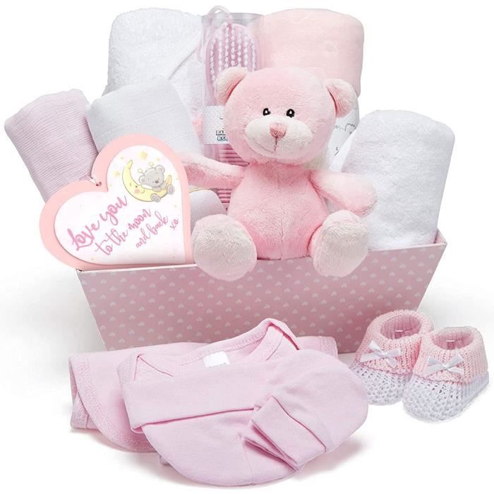 Coffret cadeau naissance 11en1 fille rose : dont Serviette avec Capuche +  gants + peluche ourson tout doux - baby shower nouveau né - Cdiscount  Puériculture & Eveil bébé