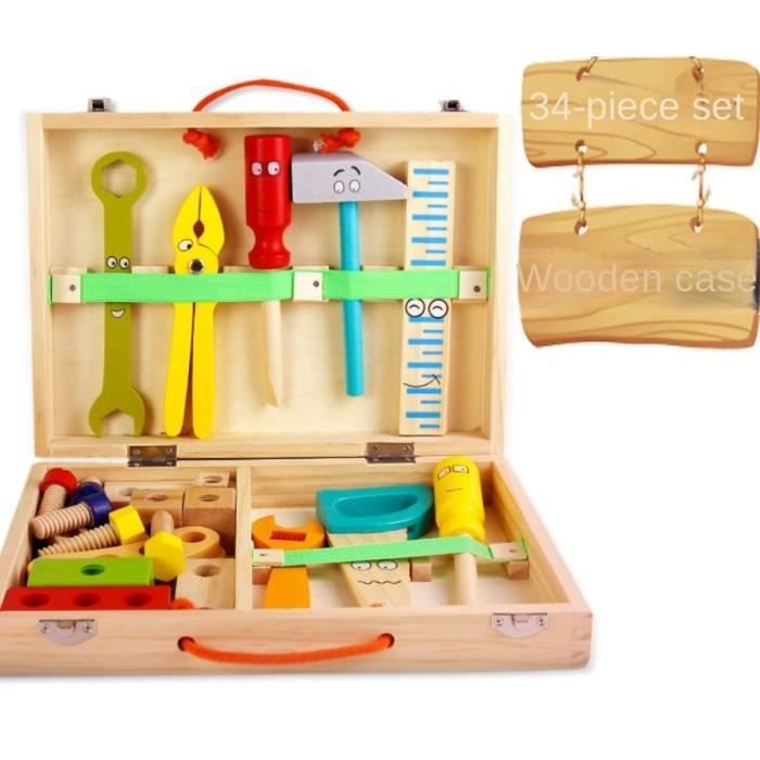 WOODMAM Boîte à Outils en Tableau Noir, Jouets Montessori pour Enfants de 2  à 3 4 Ans, Cadeau d’Outil de Jeu en Bois pour Les