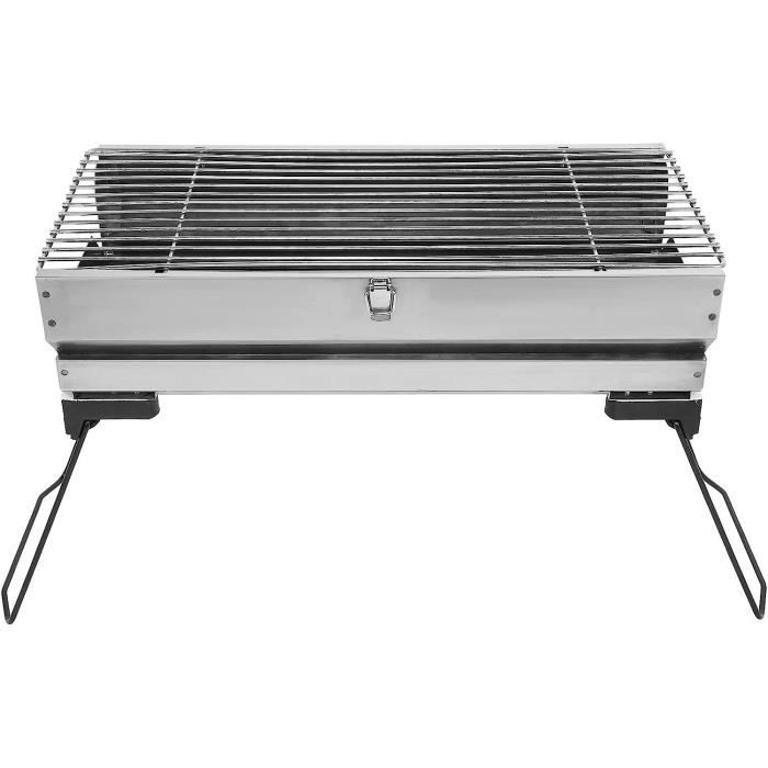 Barbecue Portable Rectangulaire Pliable - Charbon De Bois - 50x30x23 Cm - Noir - Grille Amovible - Transport Facile