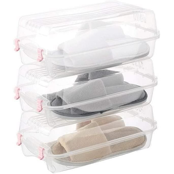 Doksvp Boîte Rangement Chaussures Organisateur Gain De Place 43x33x31 Cm Transparente Pliable Avec Poignées - 12 Paires