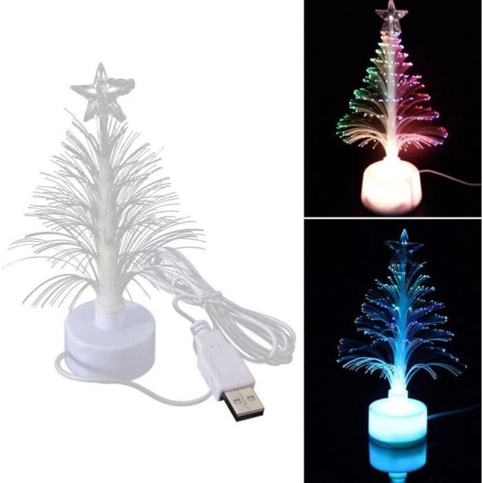 Mini Sapin De Noël Led En Fibre Optique Changeant De Couleurs Avec Une Étoile Alimentée Par Usb