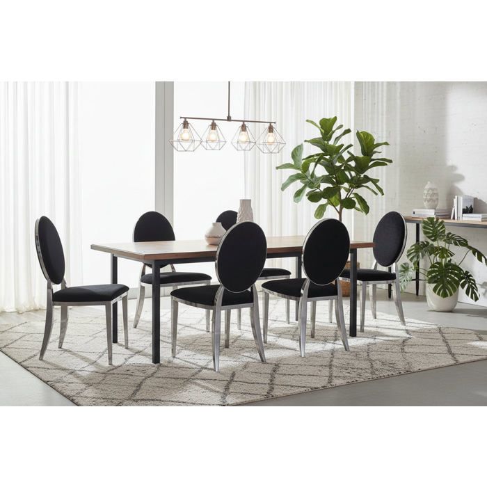Lot 4 Chaises Salle à Manger Médaillon Velours Noir Pieds Chrome 50x52x108cm