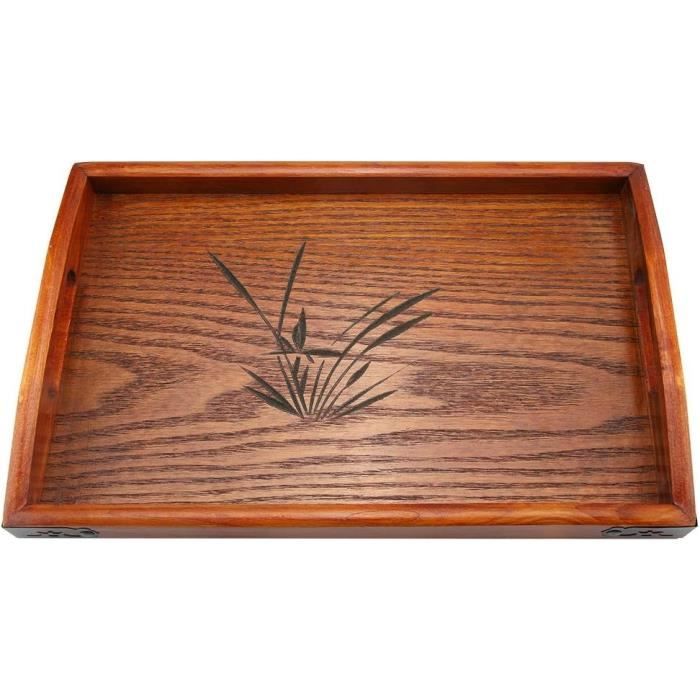 Grand PlateauGrand Plateau de Service Rectangulaire en Bois Plateau de Service avec Poignée pour Le Thé Le Petit Déjeuner
