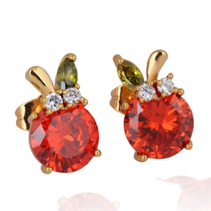 Boucles D’oreilles Puces Rubis Zirconium – Plaqué Or 18 Carats – Fleur – Neuf Avec étiquettes