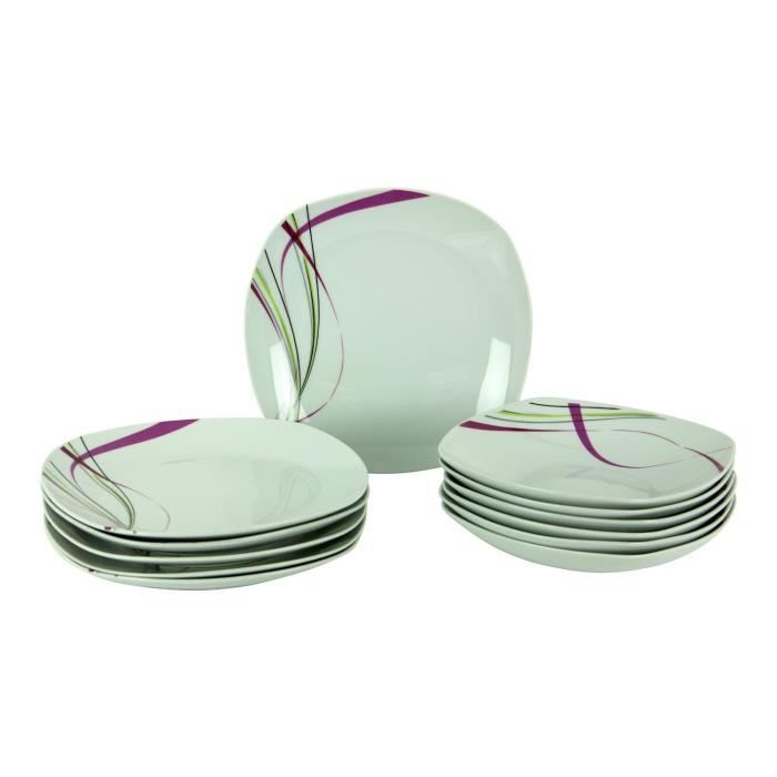 Service de Table Assiette 12 pcs, 6 personnes Deco - Maison