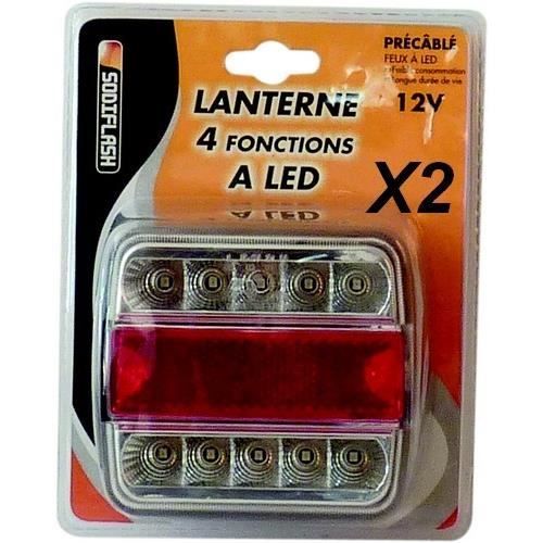 Lot de 2 Feux Arrieres REMORQUE 4 Fonctions 14 Leds Led - S17250X2