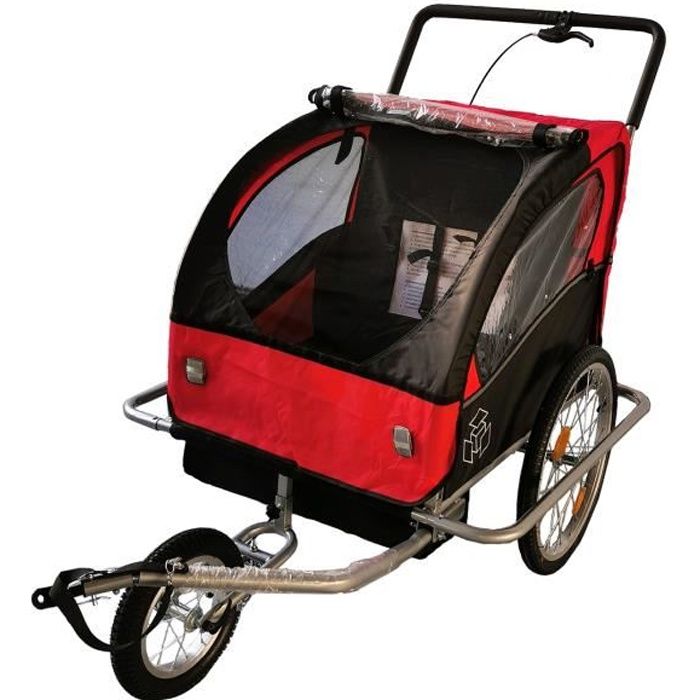 Remorque Vélo Convertible 2en1 Jogger - Pour 2 Enfants - Amortisseurs - Sécurité 5 Points