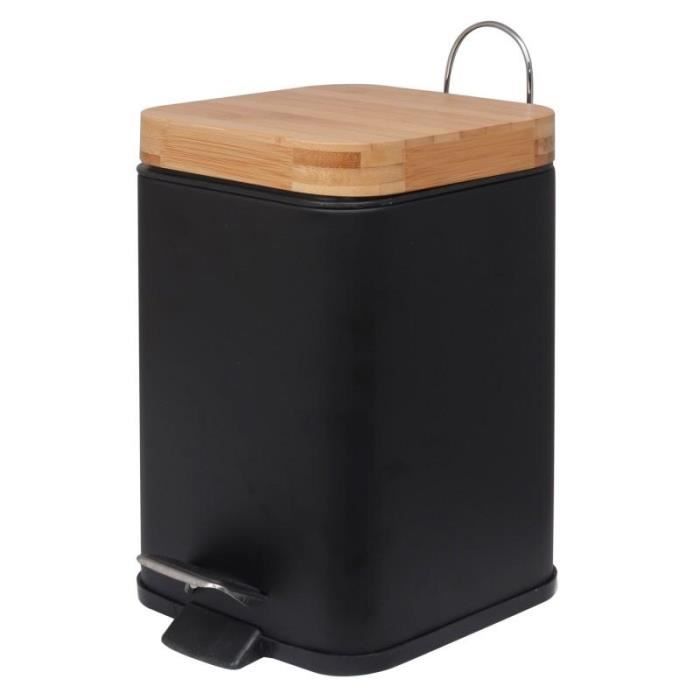 Poubelle pour la salle de bain du bureau avec pédale en bambou carré noir –  Yoka - Cdiscount Maison