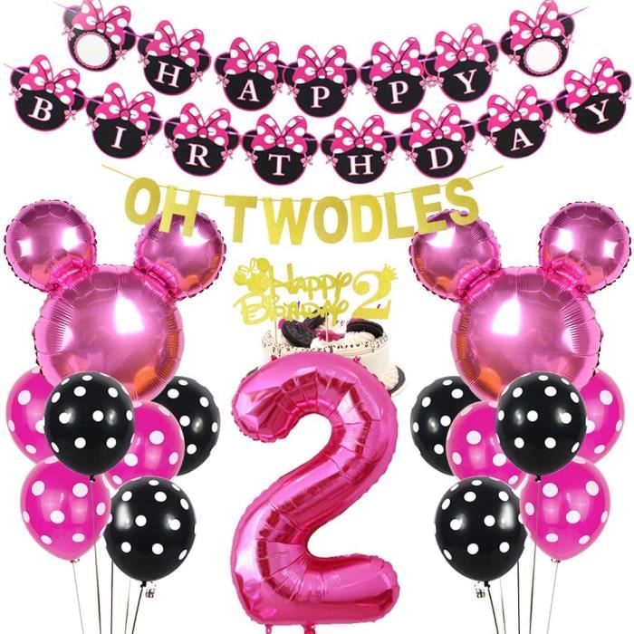 Decorations De Fete D Anniversaire Minnie Pour 2 Ans Avec Inscription Oh Twodles Et Banniere Rose Happy Birthday Pour Cupcak Cdiscount Maison