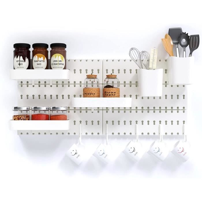 Pegboard Métal Et MDF - Panneau Perforé De Bureau 100cm Avec Accessoires, Rangement Modulable Et Style