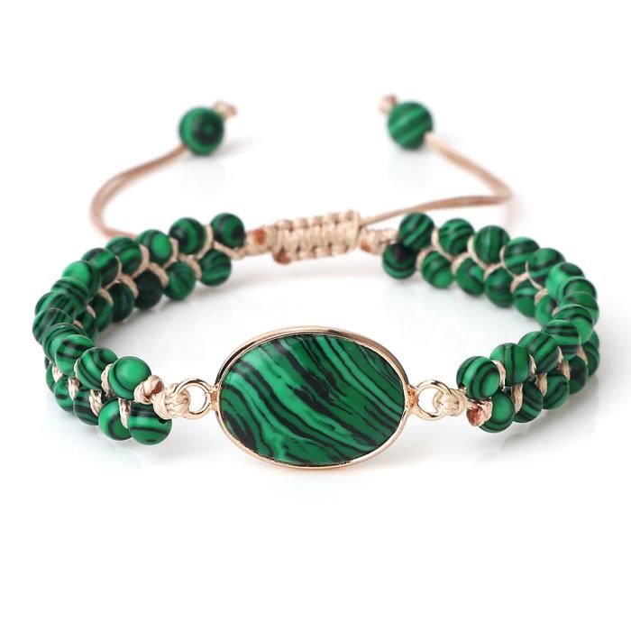 Bracelet Homme En Perles De Malachite Naturelle 8mm - Bouddha - Élastique Extensible 20-23cm - Pochette Velours Incluse - 2