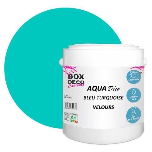 PEINTURE Teinte Bleu Turquoise murale acrylique aspect velours Aqua Déco - 2,5L - 25m