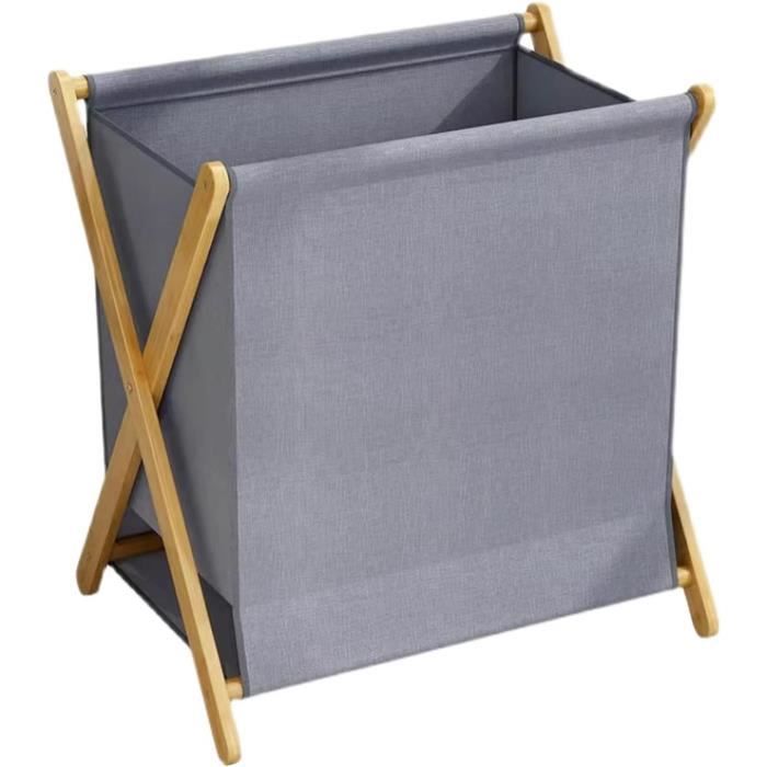 Panier à Linge Pliable, 96L Corbeille à Vêtement Transportable pour Salle de Bain, Bac à Linge en Bambou,57x53x32cm