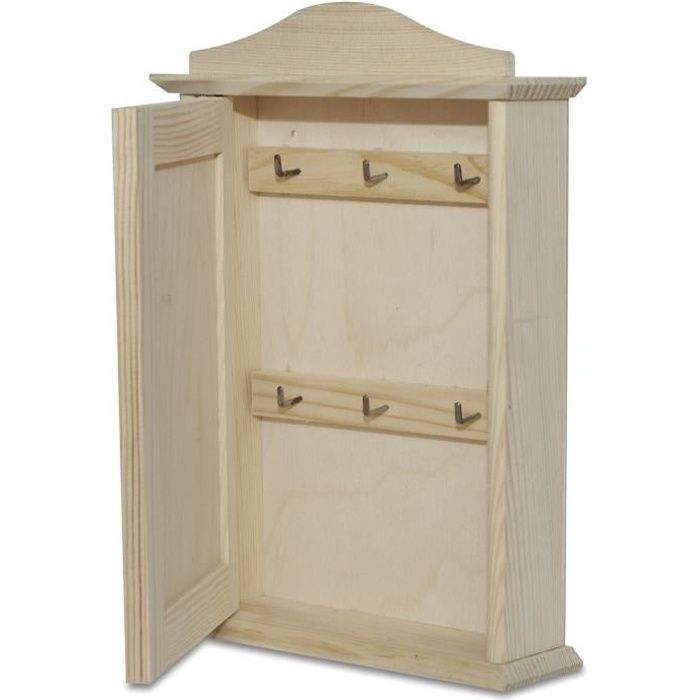 Boîte à Clés Murale Burkfeeg En Bois Vintage 6 Crochets - Armoire Décorative Blanche 22x7x28,5cm