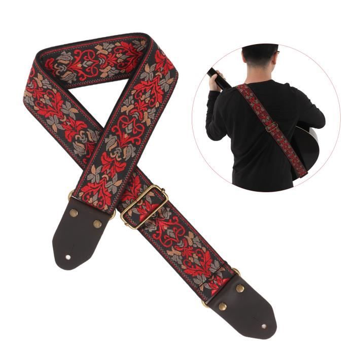 Sangle Guitare Rayzm Coton Brodé - 5cm Large, Longueur Réglable - Pour Guitare Acoustique/Électrique Et Basse