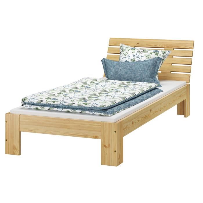 lit futon en pin massif naturel - erst-holz - 1 place - design moderne - tête de lit à lattes horizontales