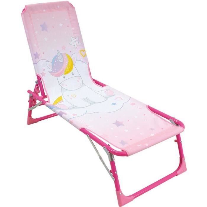 Chaise longue transat Licorne pliable pour enfant - FUN HOUSE - Rose - Extérieur