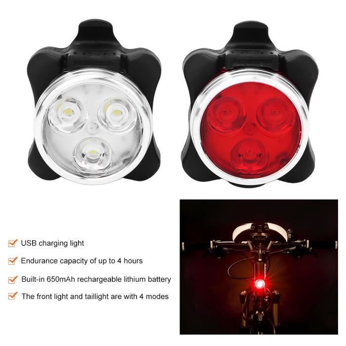 Kit éclairage Vélo Avant Et Arrière - Rechargeable USB - 4 Modes - Noir - NEUF