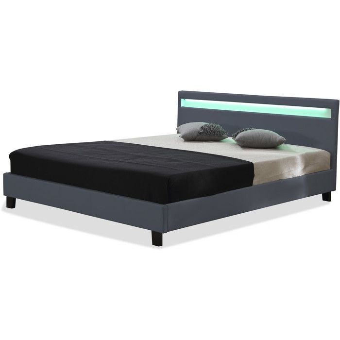 Lit avec LED Maria - 140 x 190 cm - Gris Lit avec LED Maria - 140 x 190 cm - Gris
