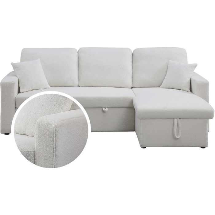 Canapé dangle convertible/reversible avec coffre Alain - 3 places - Bouclettes - Blanc