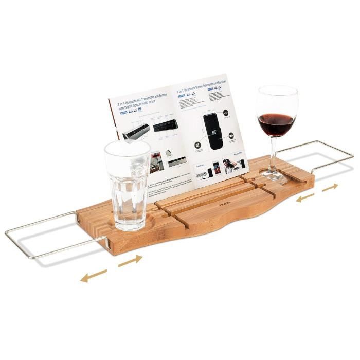 Plateau de baignoire - Bambou - Extensible - Support de livre réglable - Porte-verre - Design contemporain - Bricolage