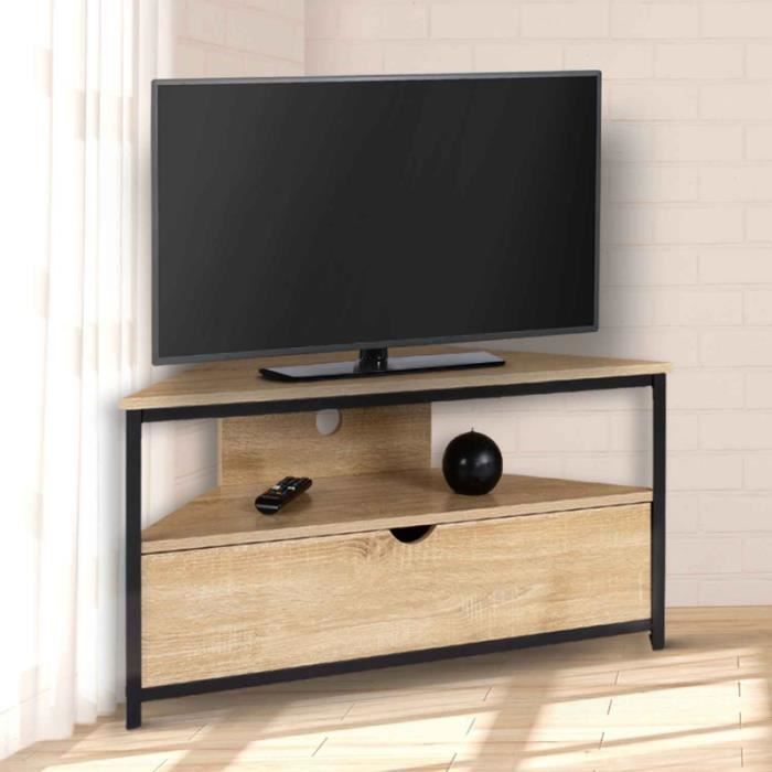 meuble tv d'angle detroit avec placard design industriel 113 cm