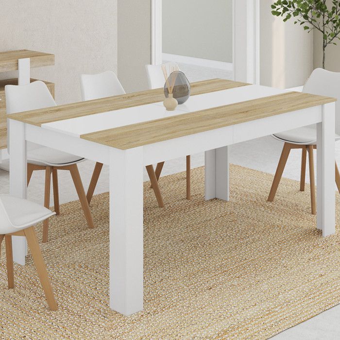 Table à manger rectangle fixe - IDMARKET - GOERGIA - Bois et blanc - 8 personnes - 160 cm Table à manger rectangle fixe - IDMARKET - GOERGIA - Bois et blanc - 8 personnes - 160 cm