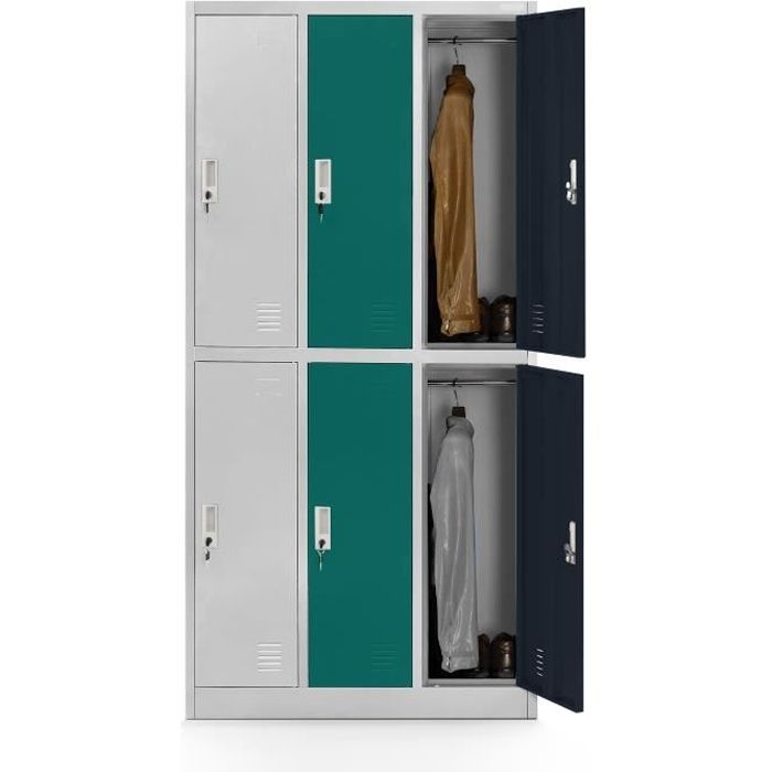 Armoire vestiaire 3B2A Armoire Métallique Casier 6 compartiments en tôle dacier thermolaquée 185 cm x 90 cm x 45 cm (multicolore)