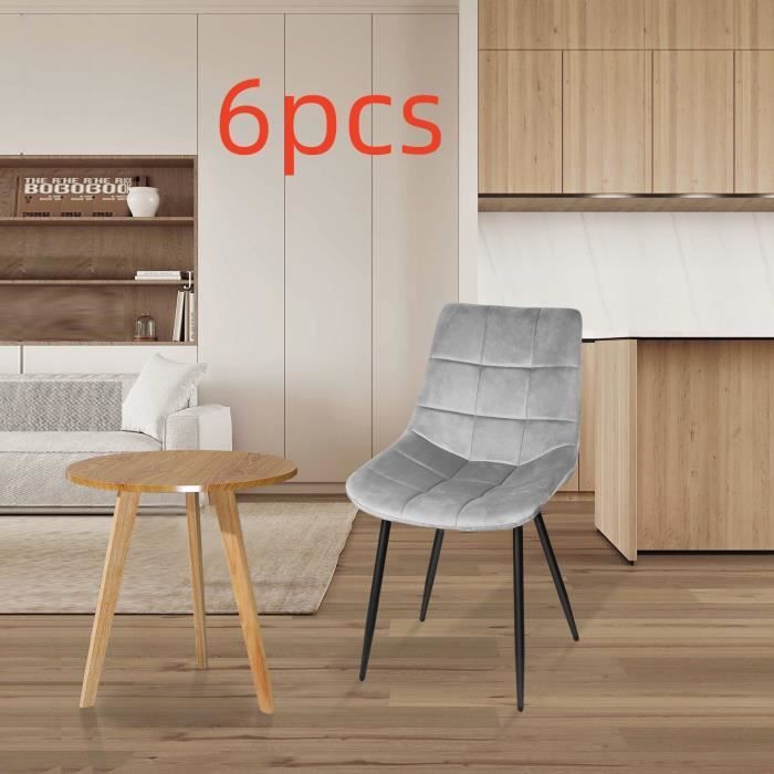 JEOBEST Lot de 6 chaises de salle à manger pieds en fer velouté - chaises gris clair Pour salon cuisine chambre bureau