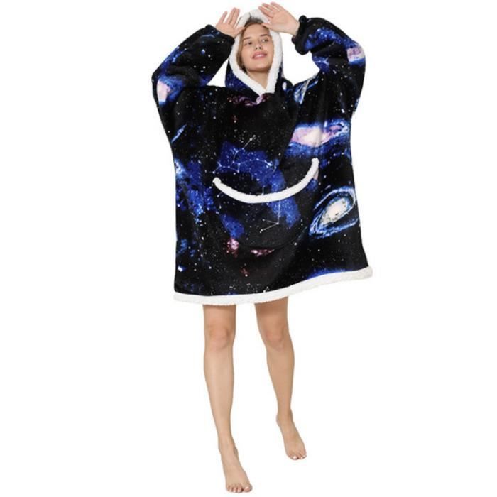 Wearable Robe Couverture Polaire en Laine à Manches Flannel Hoodie Couverture Chaud Sweat à Capuche pour Adultes Dessiné Univers