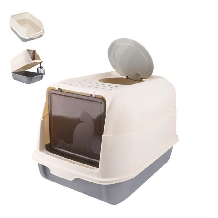 Comparer les prix de MENGDA Bac à litière Chat 51 x 36 x 34 cm Maison de Toilette Chat avec Toit Ouvrant Pelle Gris