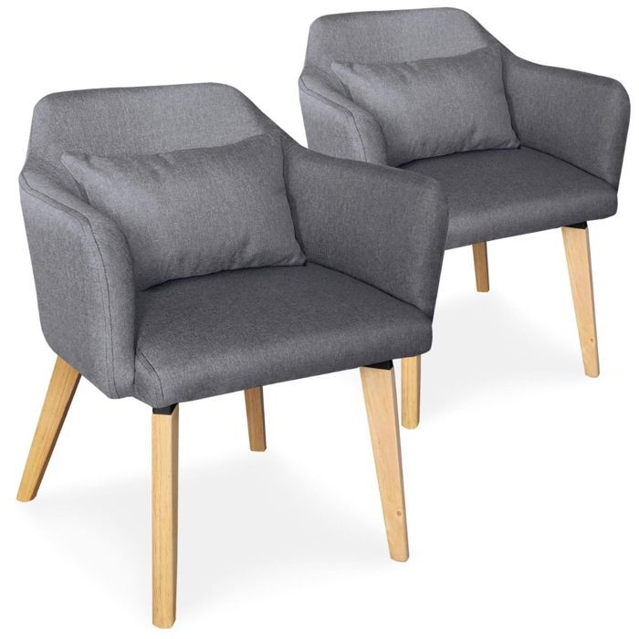 Lot De 2 Fauteuils Scandinaves Dantes Tissu Gris Foncé