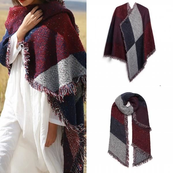 Écharpe-cape En Laine Mélangée Pour Femme - Triangle, Tricot Câblé - Coloris Uni Ou Rayé - Toutes Saisons