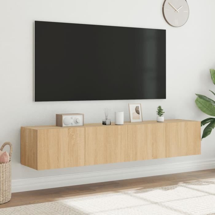 Meuble TV mural - MOTHINESSTO - Chêne Sonoma - 2 pièces - LED RVB - 80x35x31 cm