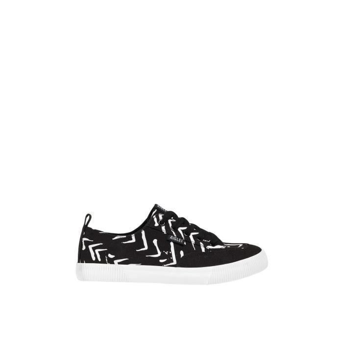 Aigle Baskets femme Aigle Tamarix - Noir - Lacets - Plat - Chevron - Textile