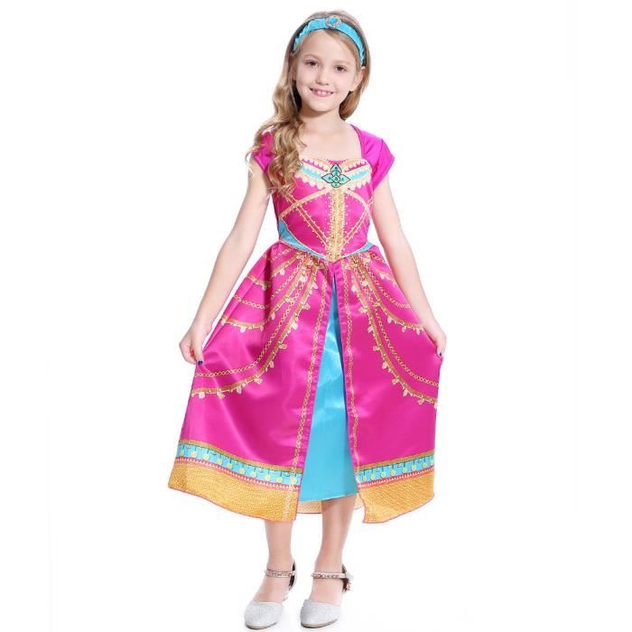 Filles Robe Princesse Jasmin Costume Dos nu Rose Imprimé Lampe d'Aladdin  Arabian Dress Up Carnival Pageant Vêtements