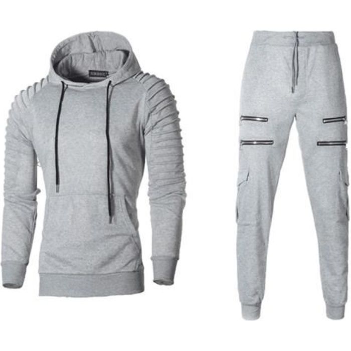 Survêtement Homme Amropi - Ensemble Sport 2 Pièces à Capuche, Polyester-Coton