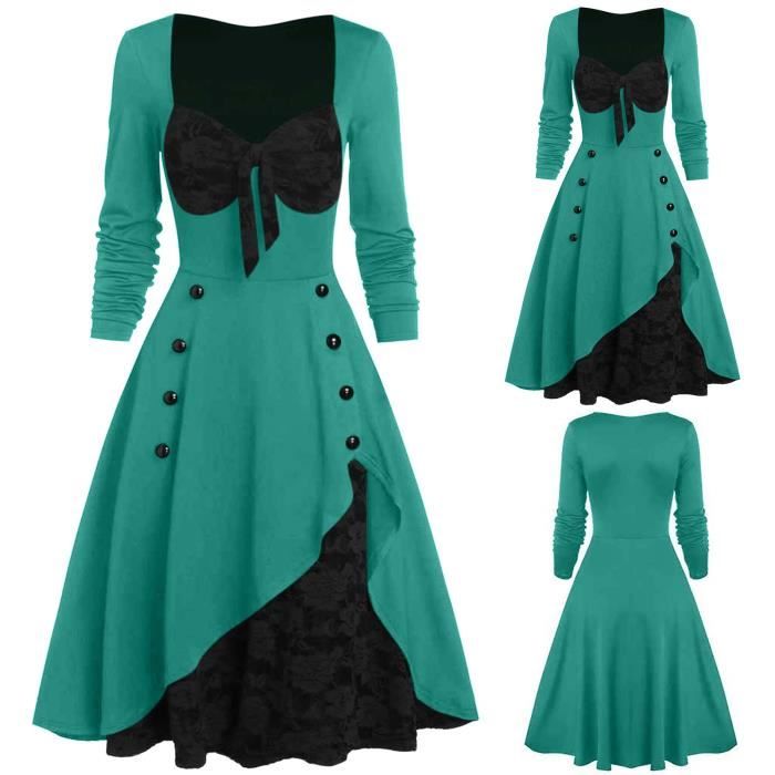 Robe de soir?�e vintage ?� manches longues et en dentelle cr?�ne couleur unie pour Femme Violet 