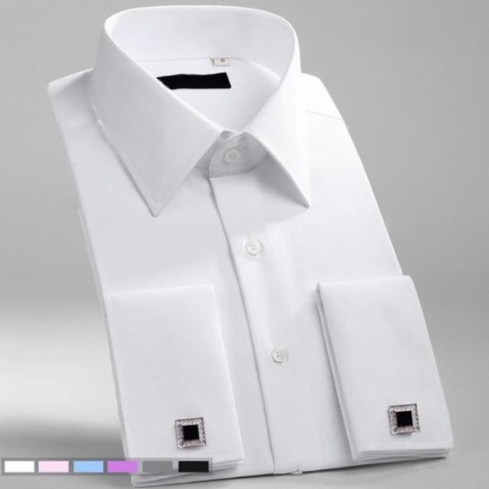 Chemise homme boutons de manchette manches longues coupe régulière boutons nouvelle Blanc Tammy