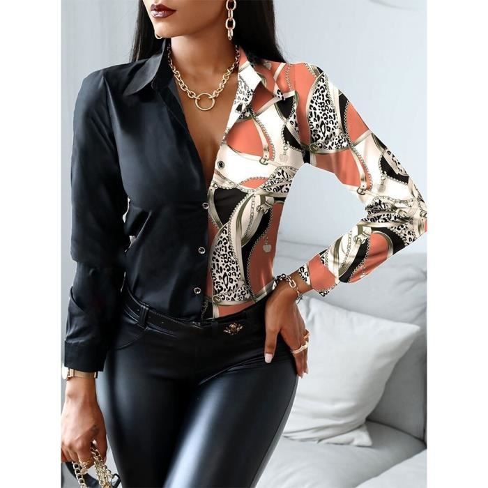 Chemise,Chemisier Imprimé à Manches Longues Et Col Rabattu Pour Femmes, Chemises Vintage