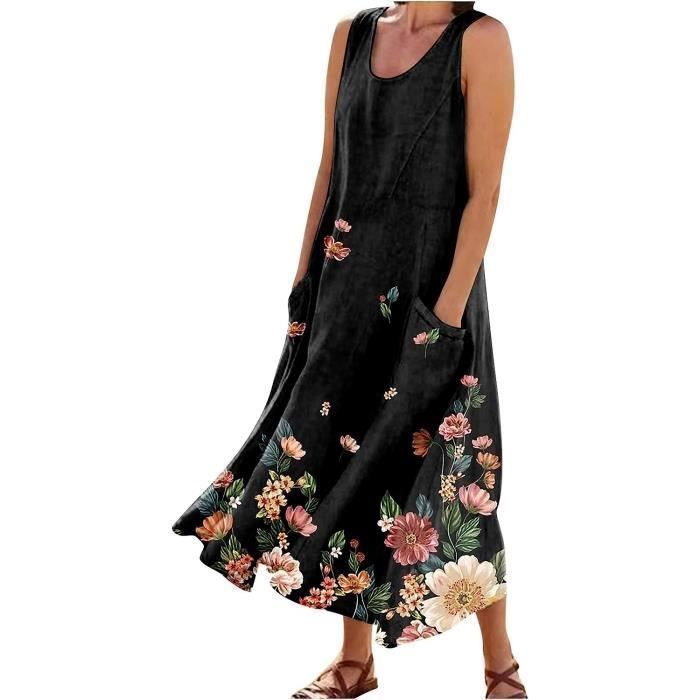 2023 Robe t Femme de Plage R tro Robes Col Rond Robes au Genou