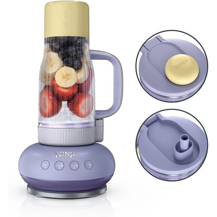 Blender - NINJA - BlendBoss DB351EUPR - 1200 W - 3 programmes - Gobelet 760 ml avec poignée - Sans BPA - Lavande/Citron