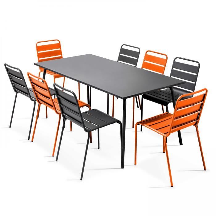 Table et chaises de jardin - 180 x 90 x 72 cm - Acier - Oviala - Orange