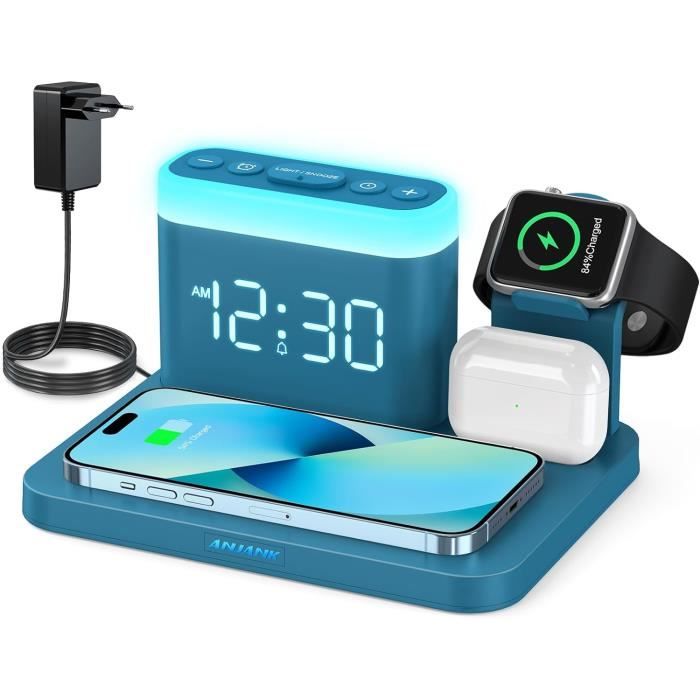 Chargeur sans fil avec réveil et lampe LED pour iPhone