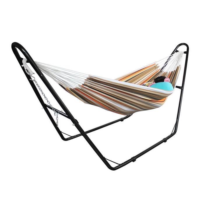 Lit Suspendu, Hamac, Beige/Brun/Orange, Avec support type-H, Brésilien, Coton, Capacité: Pour 2 personnes